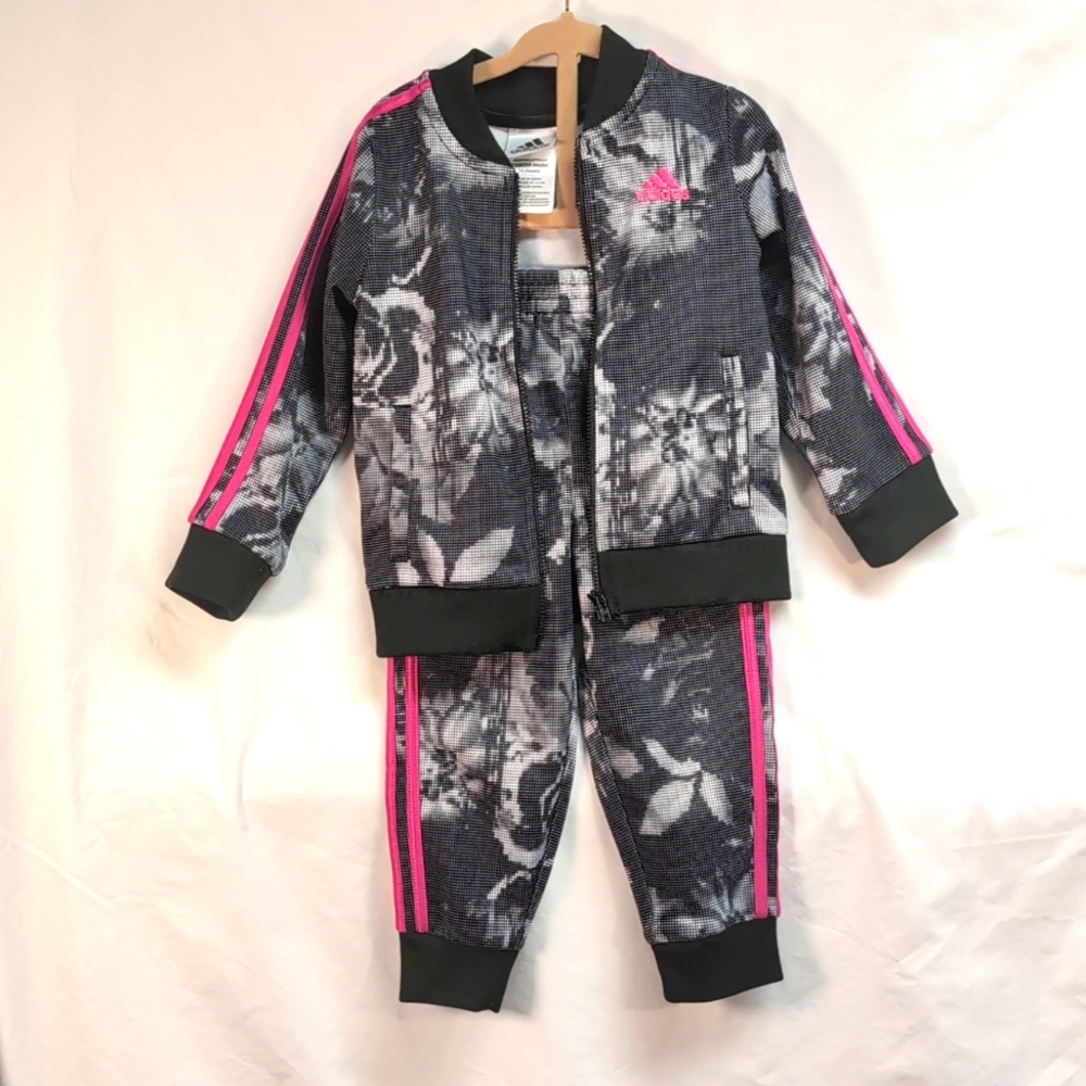 Adidas Floral track Suit Girls Pink Stripes